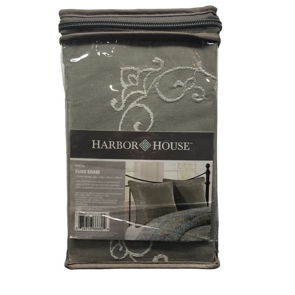 Harbor House Sanya Grey 100% Cotton Damask Embroidered 1 Euro Sham 26”x26” NEW - Picture 3 of 9